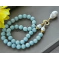 thumbnail image 3 of K-KED Natural Blue Aquamarine Gems Beaded White Keshi Baroque Pearl Pendant Necklace-14mm-26 in, 3 of 4