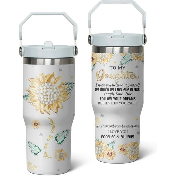 30 Oz Tumbler with Handle and Straw, Double Wall Coffee Travel Mug Spill Proof Leak Proof, Reusable Insulated Water Bottle 30 Oz, Stainless Steel Cup with Handle and Straw Gifts for Women