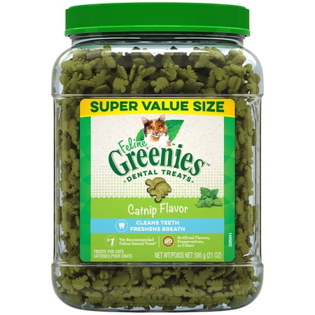 FELINE GREENIES Adult Dental Cat Treats, Catnip Flavor, 21 oz. Tub