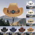 thumbnail image 3 of FUZHIQ Vintage Western Cowboy Straw Hat for Men Women Curved Brim with Windproof Lanyard, Summer Outdoor Sun Cap for Beach Vacation, 3 of 8