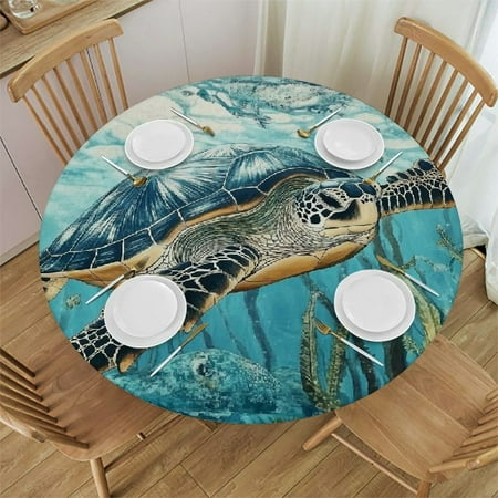 

FUMJ Marine Life Round Tablecloth Washable for Home Kitchen Outdoor Decoration 100% Polyester Fiber 38 -42