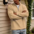 thumbnail image 6 of Men's Waffle Quarter Zip Pullover,Stand Collar Long Sleeve Ribbed Cuffs Top,Solid Color Casual Fall Daily Clothes Khaki 3XL, 6 of 6