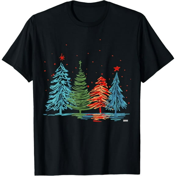 Premium model-Unisex-100% cotton-GuitarIsMyYoga Christmas Vintage Modern Christmas Tree T-Shirt, Black, Small, Unisex-Adults, Short Sleeve, Classic Fit