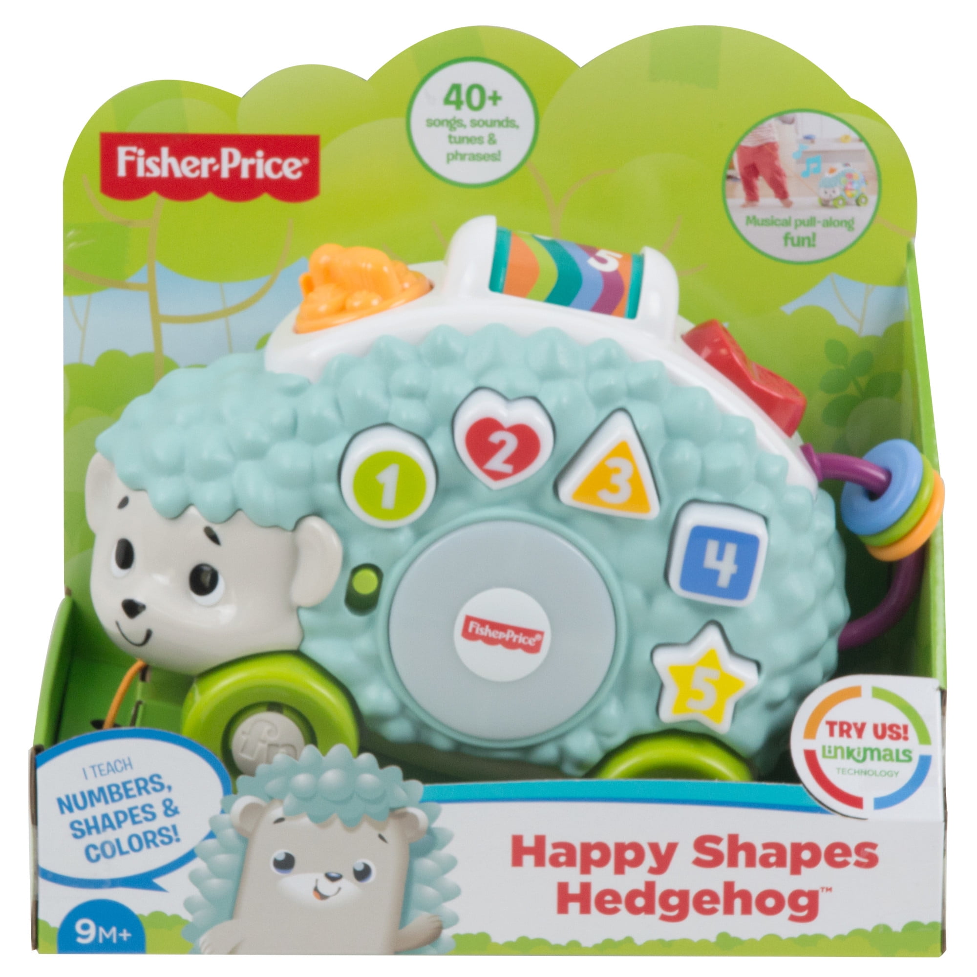 Fisher-Price Linkimals Happy Shapes Hedgehog Baby Learning Pull Toy with Lights & Music