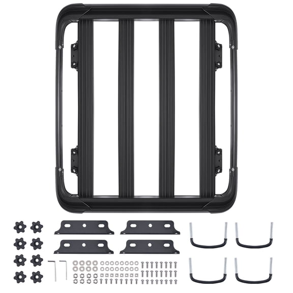 Roof Rack Cargo Carrier, 48 x 40 x 5.6 in, Universal Rooftop Cargo Basket, Car Top Luggage Holder with 150 lbs Max Load Capacity, 4.1 in Fence, Anti-Rust Alloy Steel, Wind Fairing, for SUV Car