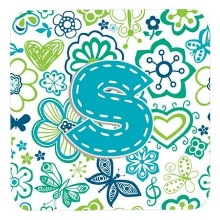 

Carolines Treasures CJ2006-SFC Letter S Flowers And Butterflies Teal Blue Foam Coasters- Set Of 4