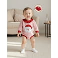 thumbnail image 4 of Miaouyo Infant Baby Girl Christmas Fall Romper 0 3 6 12 18 Months Long Sleeve Stripe Print Santa Claus Embroidery Jumpsuit with Headband, 4 of 9