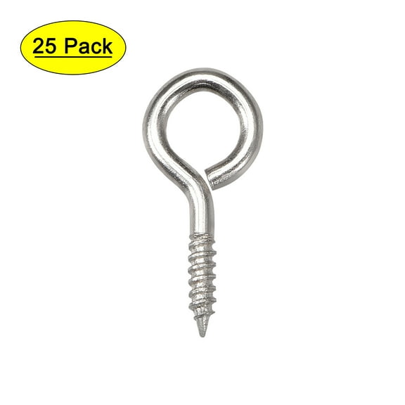 Uxcell 1.2" Small Screw Eye Hooks Self Tapping Screws Carbon Steel Silver 25Pcs