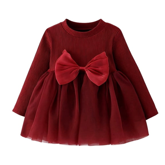 Vividxx Toddler Girl Dress Long Sleeve Dress with Bow Detail Fall Dress Party Wear Flowy Com Fortable Kids Casual Formal 18-24 Months