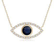 ANGARA Natural Blue Sapphire Evil Eye Pendant with Diamonds in 14K Yellow Gold for Women (Size-5.5mm) | September Birthstone, Anniversary, Jewelry Gift for Women | Natural Blue Sapphire Necklace