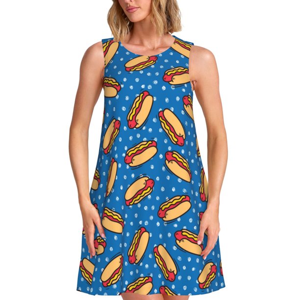 Disketp Hot Dog 1 para Vestido sin Mangas para Mujeres, Vestidos de Verano para Mujeres, Casual y Holgado para la Playa