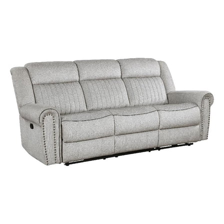 Ben Manual Reclining Sofa- 89 Inch- Gray Microfiber- Nailhead Trims