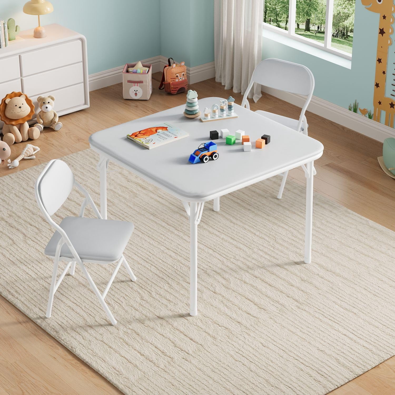 3 Piece Folding Kids Table and Chairs Set, Children Activity Table and Chairs Set for Dining Room,Daycare,Classrooms