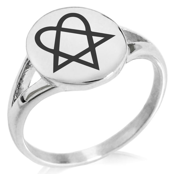 Stainless Steel Heartagram Minimalist Oval Top Polished Statement Signet Ring