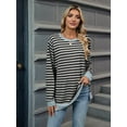 thumbnail image 6 of Womens Casual Striped Long Sleeve Shirt Trendy Crew Neck Slim Loose Fit Basic Blouses Tops Light Gray Black XL, 6 of 8