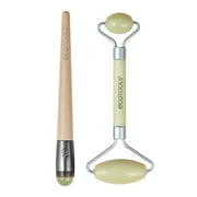 EcoTools Jade Facial Roller and Eye Roller Duo, Face Roller and Massager, Skincare and Sculpting Tool, Reduces Under Eye Puffiness and Dark Circles, 2 Piece Set