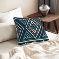 thumbnail image 6 of Velvet Decorative Throw Pillow Covers Set of 2, Soft Square Cushion Cover with Invisible Zipper Retro Blue Tribal Style Geometric Printing, 20"x20", 6 of 7