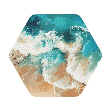 

Pofeuu Ocean Wave Crash Print Leather Coasters Set of 6 Round Cups Mugs Mat Pad for Home Kitchen Heat Resistant Drink Coasters Hexagon