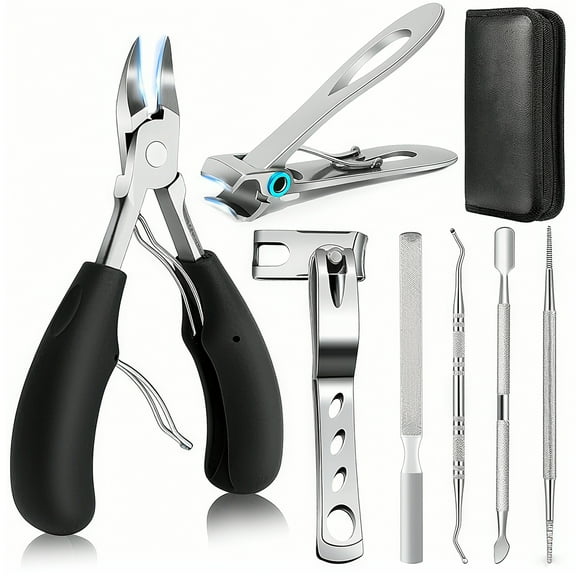 Amaopus 7 Pcs Toenail Clippers Set, Heavy Duty Toe Nail Clippers, Wide Jaw Fingernail Clippers and Angled Head Toenail Clippers for Thick Nail, Professional Nail Clippers for Men, Women