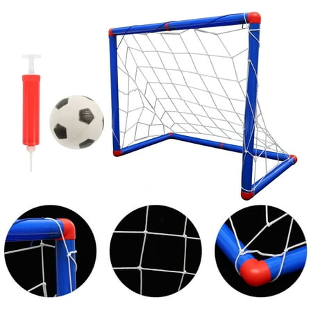 QIFULL 1Set Soccer Goal Net with Inflator and Tubes Blue for Backyard Training