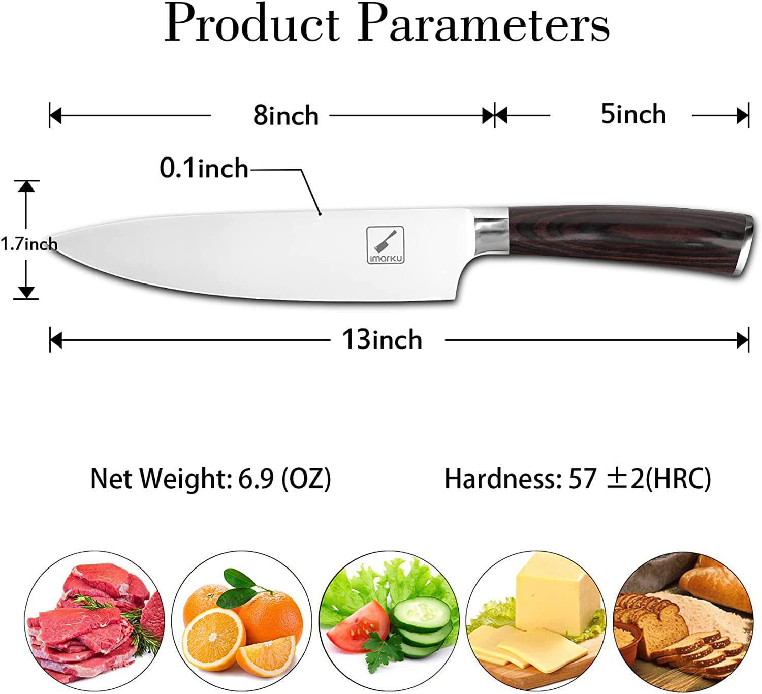 imarku Chef Knife - 8 Inch Pro Kitchen Knife, High Carbon Stainless Steel  EN 1.4116 Japanese Knife, Chef's Knives with Ergonomic Handle, Single Edge