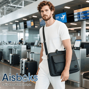 Aisboks 11-16''Laptop Shoulder Bag,15.6''Laptop Bag for Men & Women, Water-Resistant Computer Messenger Bag, Business Briefcase with Luggage Strap for Work Travel, Black