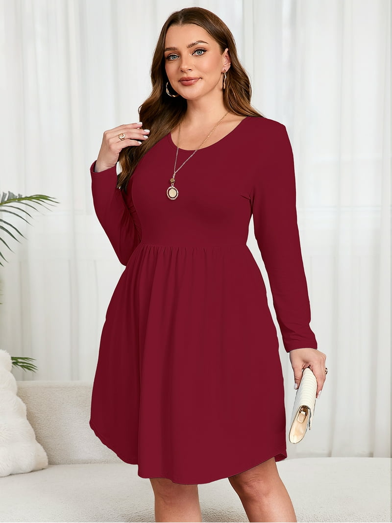 navy blue dress for baby girl Wrap Below Knee Plus Size Dress in Red
