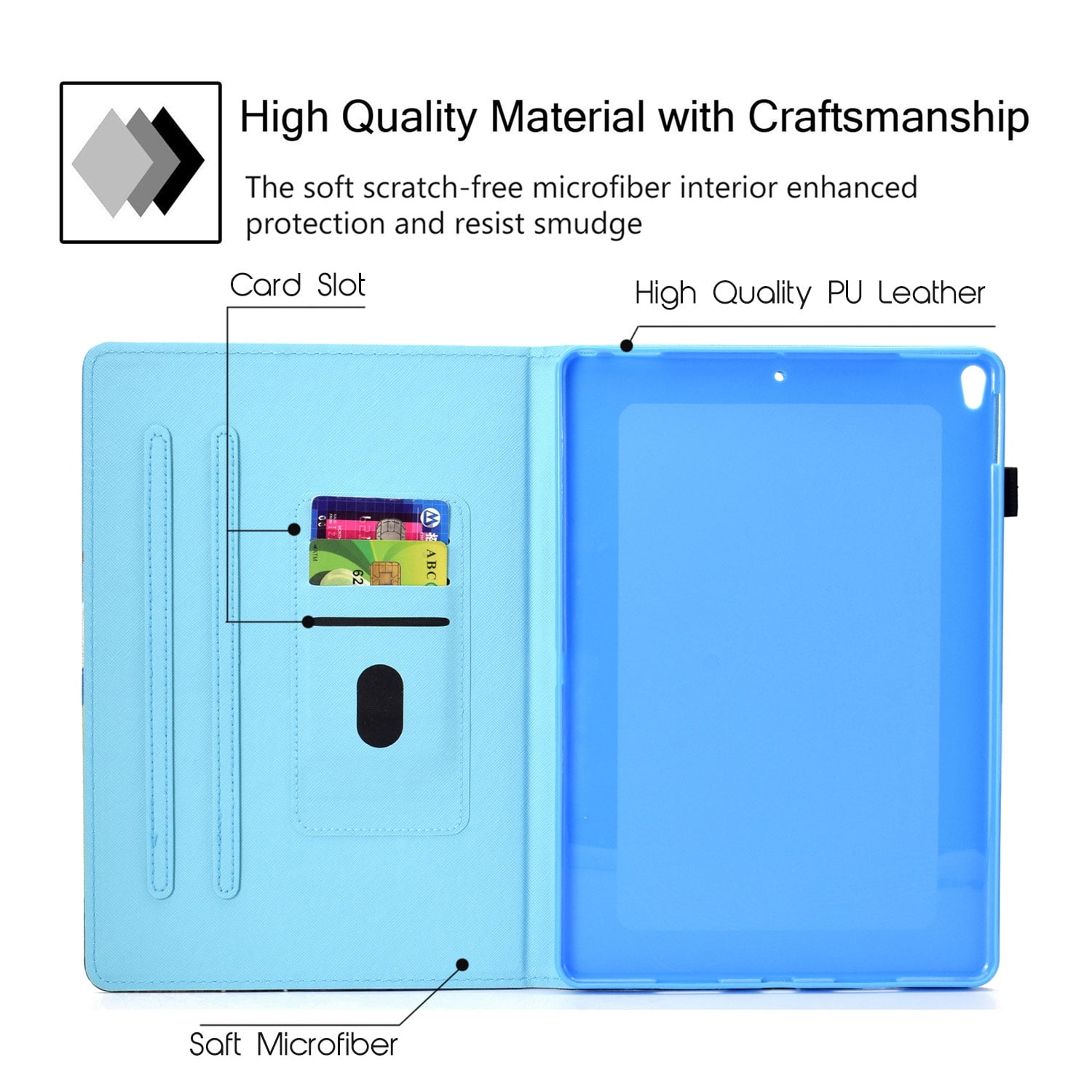 iPad Pro 10.5 Inch Case, Allytech Slim Lightweight Folio Kickstand Mutiple Angle Stand Auto Sleep Wake Smart Cover with Cards & Pencil Holder Wallet Case Cover for Apple iPad Pro 10.5", Summer Beach