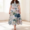 thumbnail image 2 of LWavelet Women's Plus Size Vintage Floral Maxi Dress Short Sleeve Tie Waist Casual Retro Boho Dress with Pockets Navy 4XL, 2 of 7