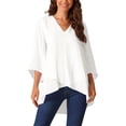 thumbnail image 1 of INSPIRAR CHIC Blusas Elegantes Casuales para Mujeres con Mangas de Campana 3/4, Cuello en V, Dobladillo Asimétrico, Blusa de Chifón S Blanca, 1 of 6