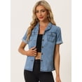 thumbnail image 2 of Camisa de mezclilla Allegra K mujer cuello manga corta bolsillo pecho botones Azul Claro M, 2 of 6