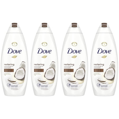 (4 Pack) Dove Restoring Body Wash for Dry Skin Coconut Butter and Cocoa Butter Effectively Washes Away Bacteria While Nourishing Your Skin 22 oz