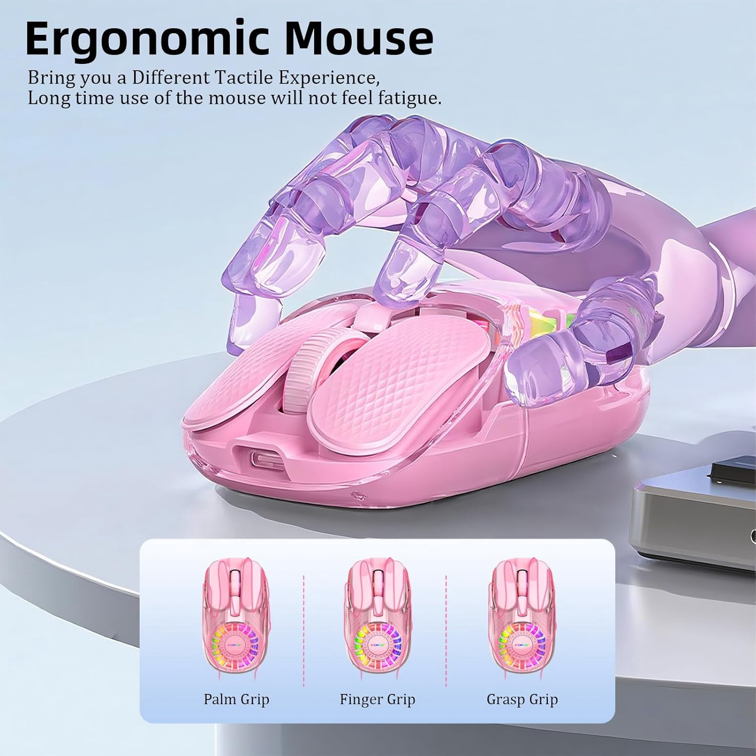 Wireless Bluetooth Mouse, Transparent BT 5.1+2.4G Dual-Mode Mouse with Magnetic Top Cover, RGB Backlit Rechargeable Computer Mouse for Laptop PC MacBook iPad