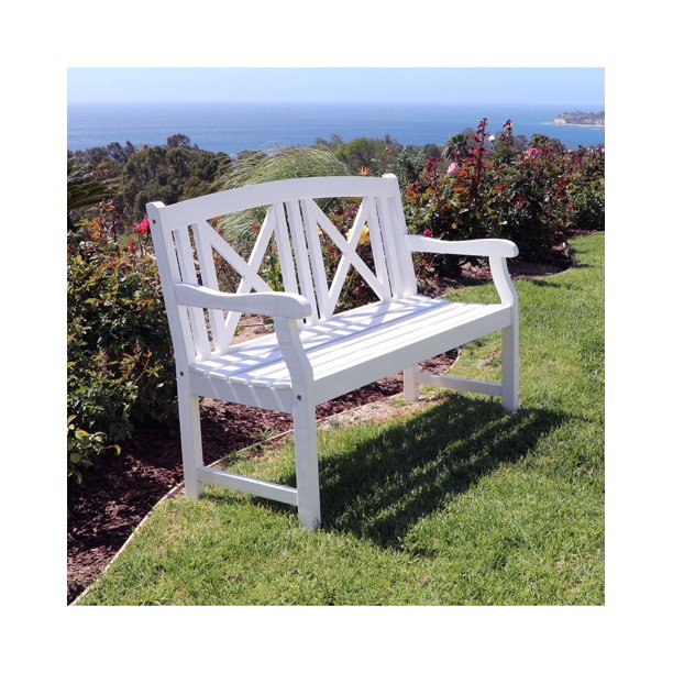 48 White Painted Finish X Back Outdoor Furniture Patio Bench Walmart Com Walmart Com