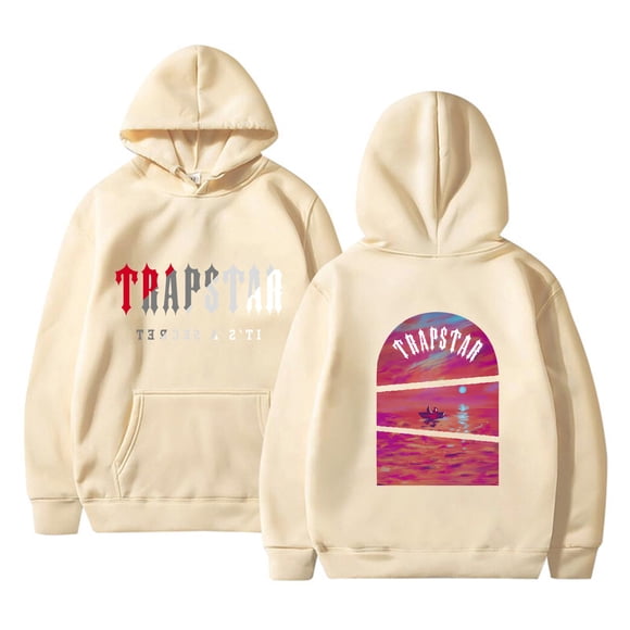 Womens Tops Trapstar Hoodies for Women Long Sleeve Graphic Sweatshirts Loose Trapstar Street Hip-hop Pullover Sweatshirts Womens Shirts(Beige, L)