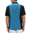 thumbnail image 2 of Men's Cuban Guayabera Beach Wedding Short Sleeve Button-Up Casual Dress Shirt (Black/Teal, XL), 2 of 3