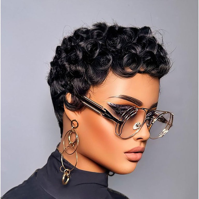 Pixie Cut Wigs for Women Brazilian Virgin Curly Wave Human  display picture 3