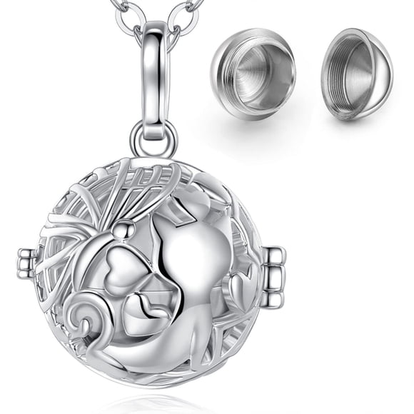 EUDORA Urn Necklace for Ashes for Women, Cat Cremation Urn Necklace for Ashes for Mom Papa Dad Grandma Dog Cat Ash Souvenir Pendant Jewelry With Stainless Steel Ashes Ball 16mm, 24inch Link