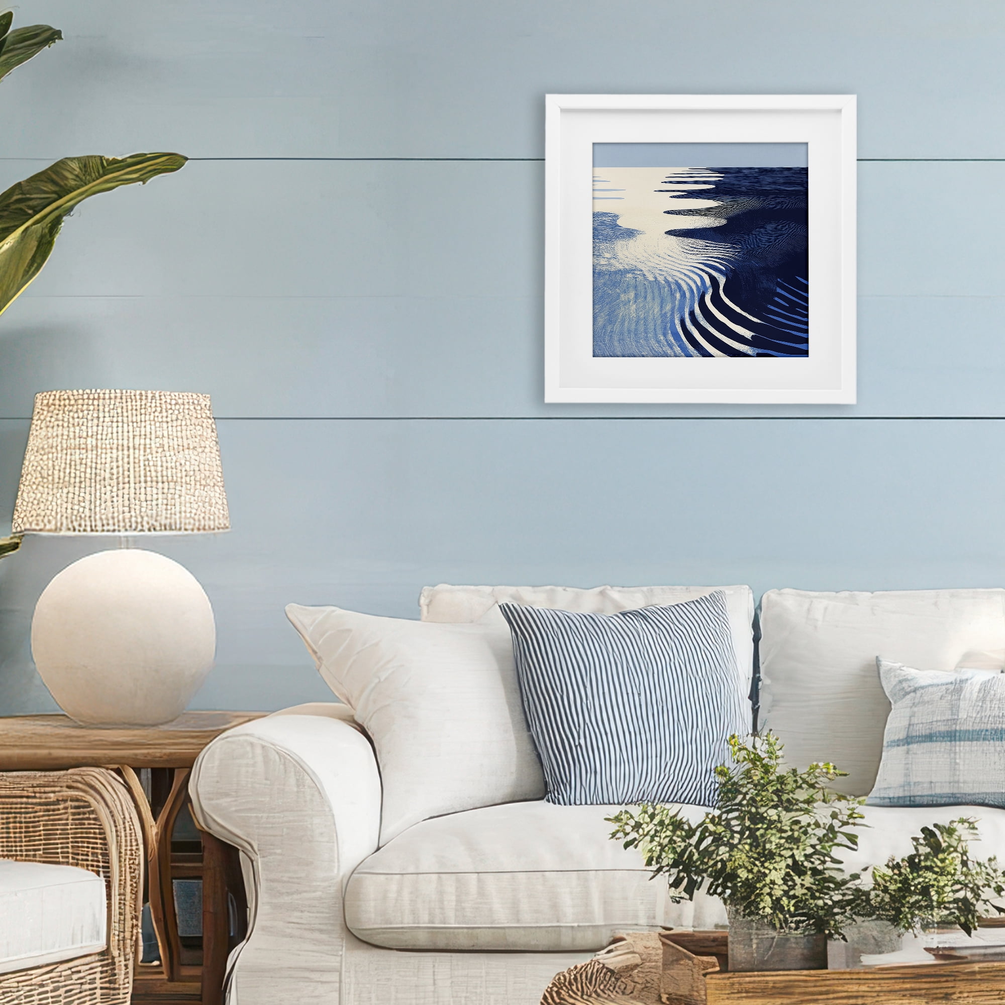 Stupell Industries Abstract Cobalt Ripples White Framed Print Under Glass, design by Walker Noble