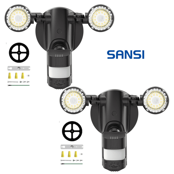 SANSI Security Light Motion Sensor 2Pack 3000LM 25W Outdoor Black LED Floodlight