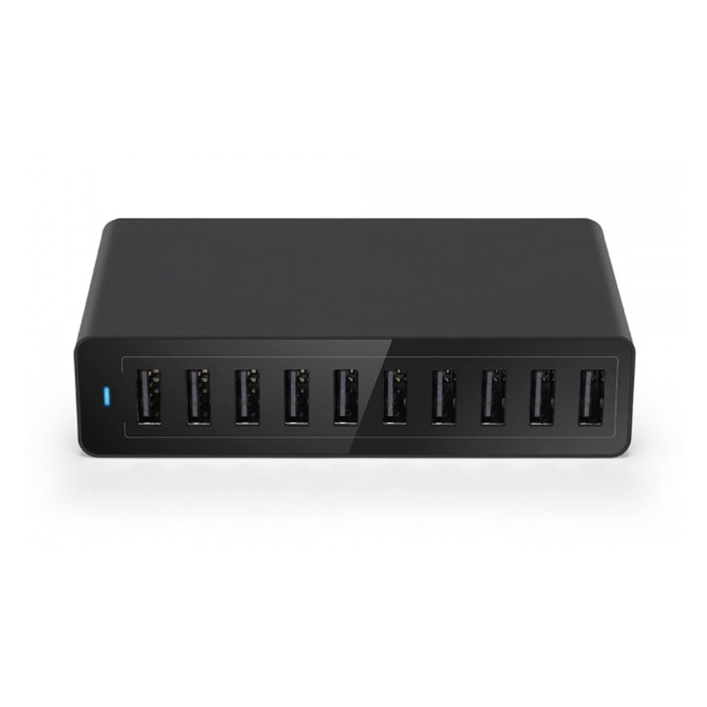 10 Port USB Charging Station Hub Multifunctional Fast Charger USB AC Power Desktop Wall Charger Organizer with US Plug (Black)