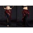 thumbnail image 2 of Women Belly Dance Hip Scarf Sequins Mesh Triangle Wrap Skirt Waist Chain,One Set,Wine, 2 of 3