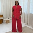 thumbnail image 3 of AURA Plus Size Two Piece Set Women V Neck Sleeveless Outfit Casual Long Pants Set Summer Fall, 3 of 6