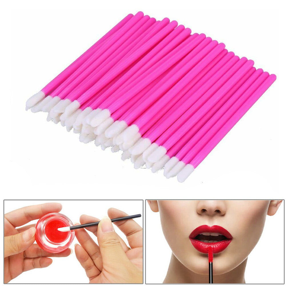 50PCS Disposable Lip Brushes Lipstick Applicator Lip Wands Makeup Beauty  Tool Kits PYO Cookie Paint Brush (Pink)