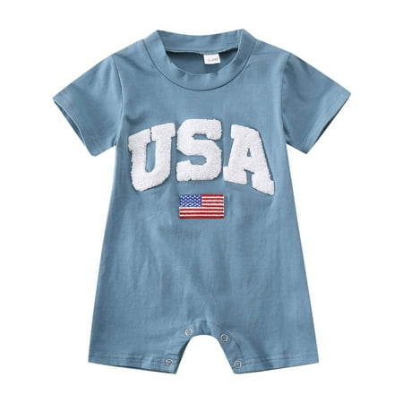 

WUXIAN Toddler Boys Girls Short Sleeve Independence Day 4th Of July Romper Jumpsuit Infants Baby Onesie Children Lovely Dailywear