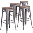thumbnail image 2 of Flash Furniture Lincoln 4 Pk. 30" High Backless Silver Antique Finish with Clear Coat Metal Barstool with Square Wood Seat, 2 of 13