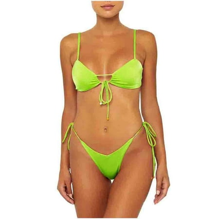 Xinqinghao Women s Bikini Swimsuit Swimsuit Women s Bikini Beachwear Fashion Split Summer Swimwear Print Swimwears Tankinis Set Green S