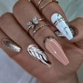 thumbnail image 1 of Uñas postizas artificiales con pegamento, puntas de uñas postizas con diseño de corazón, prensa desmontable, uñas de acabado largo, 24 piezas, 1 of 4