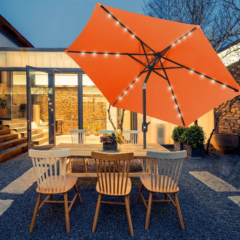 coral umbrella patio Scafild 7.5 Ft Solar Powered LED Light Patio Umbrella with Easy Tilt for  Garden & Outdoor - Coral Red
