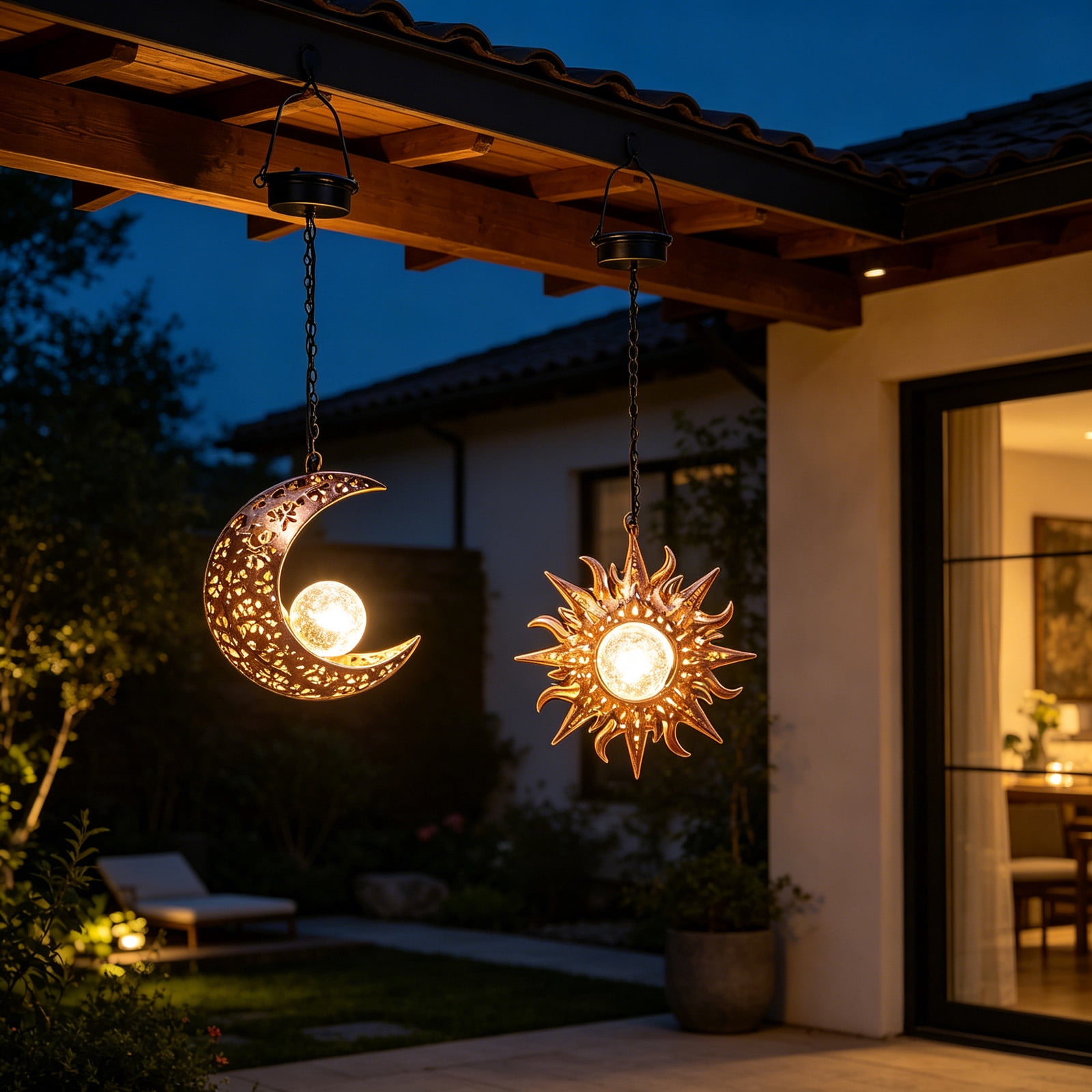Lumifun Hanging Sun Lanterns with Crackle Glass Ball LED, Outdoor Waterproof Solar Lights Garden Decor, for Yard Front Porch Lawn Driveway Patio Backyard Pathway Gardening Gift